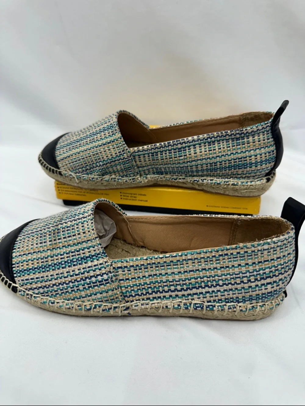 LOFT Ann Taylor Capote Espadrille Flats Navy Blue Multi Tweed Woven Cap Toe 7